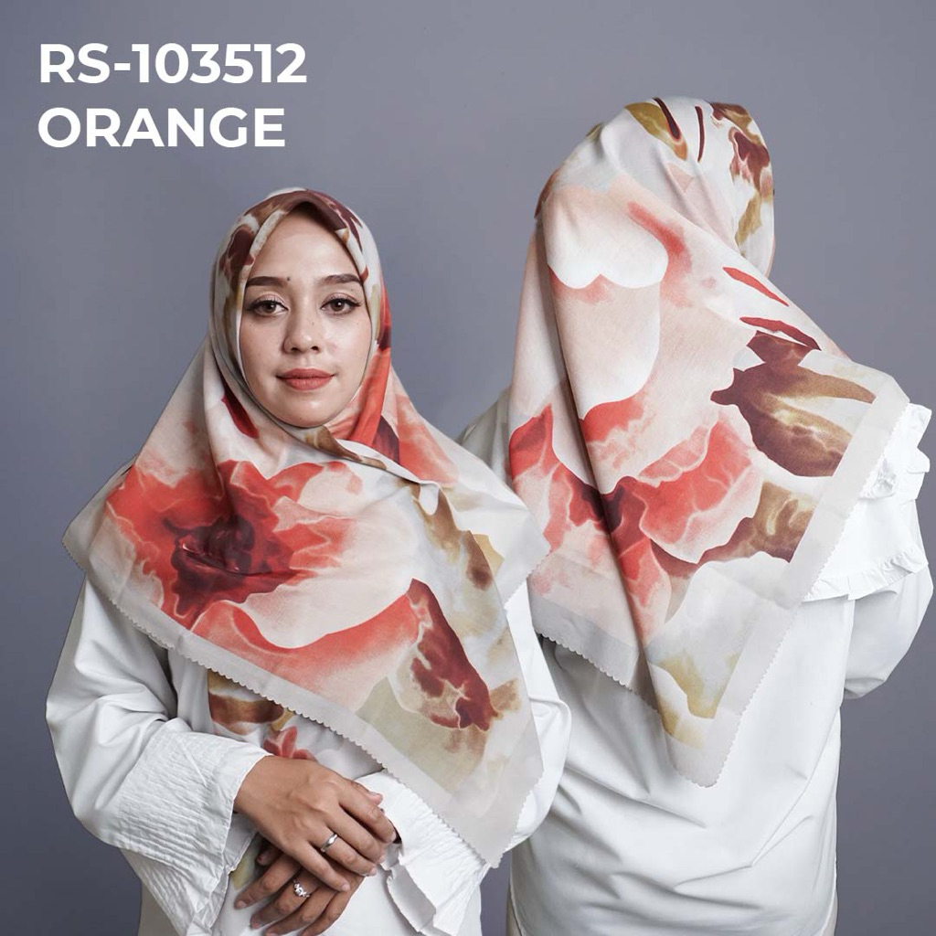 RS-103512 ORANGE Hijab Jilbab Dennay Scarves Voal Motif Segi Empat Basic Laser Cut