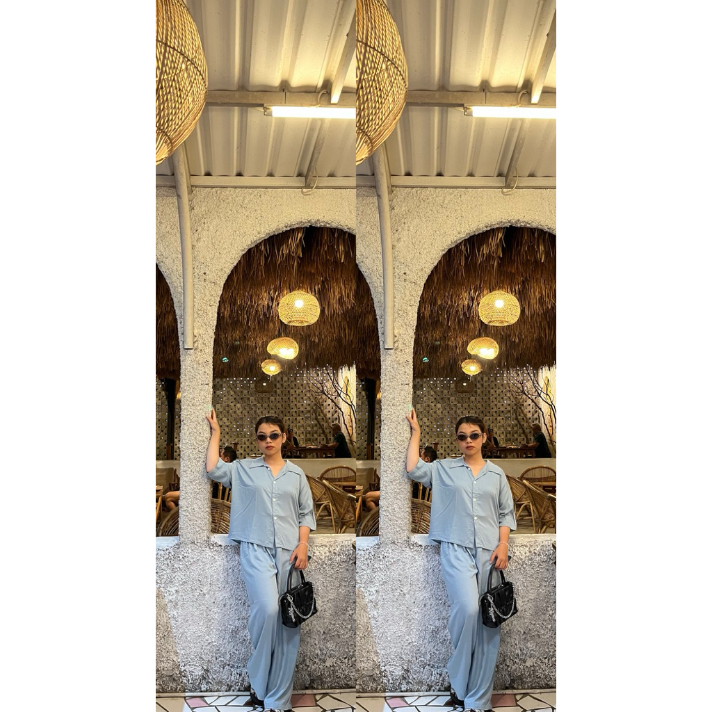 Seena One Set  Kekinian Rayon Celana Panjang / Setelan Wanita Rayon Polos Kekinian