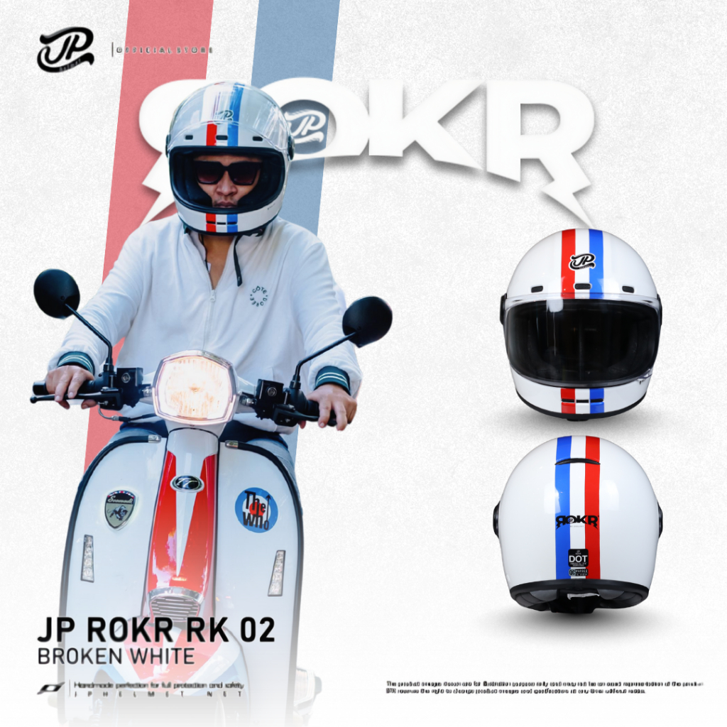 Helm Full Face Retro Pria Wanita Harian Motor Matic Tebal Nyaman SNI DOT JP ROKR - RK 02