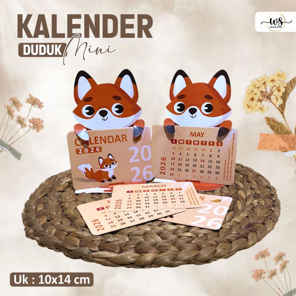 KALENDER DUDUK MINI KARAKTER RUBAH BAHAN ART PAPER - KALENDER MEJA AESTHETIC READY STOCK