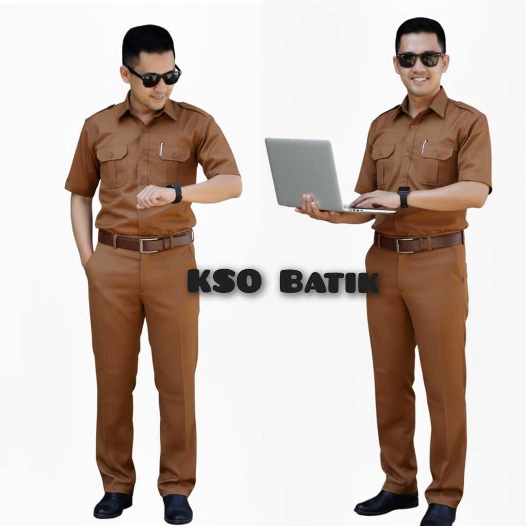 SATU SET Baju Khaki coklat Pria Lengan PENDEK /Seragam PNS pria Lengan PENDEK / Baju Dinas Pemda / B