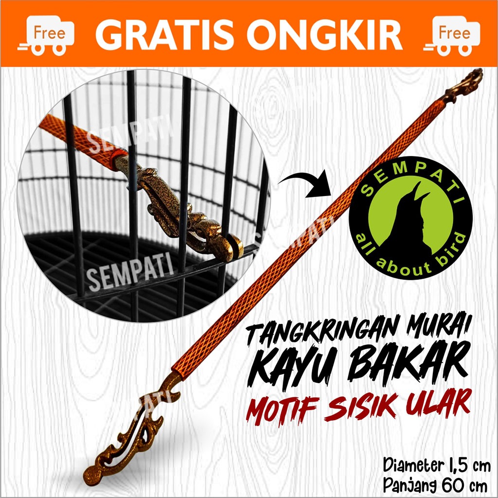 SEMPATI Tangkringan Sangkar Kandang Burung Murai Tangkringan Bakar Motif Sisik Ular Ujung Besi Ukir 