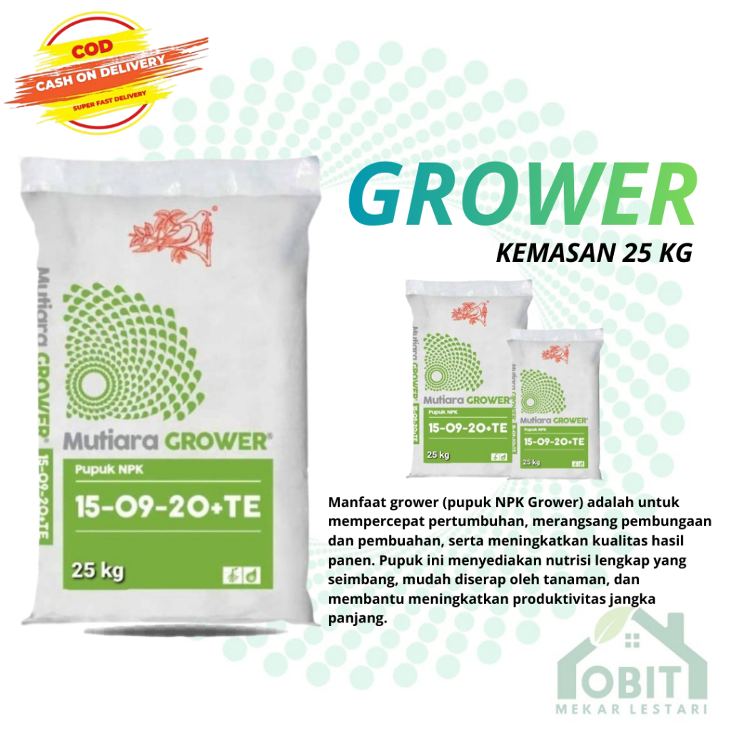 Pupuk NPK Mutiara Grower  25KG 15 09 20 TE Nutrisi Pertumbuhan Bunga Buah Tanaman Sayur Buah Bunga L