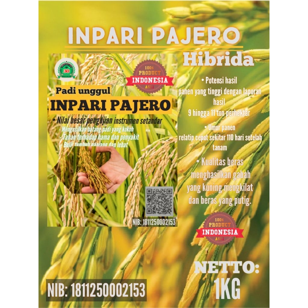 Benih padi hibrida INPARI PAJERO benih berkualitas kemasan 1kg