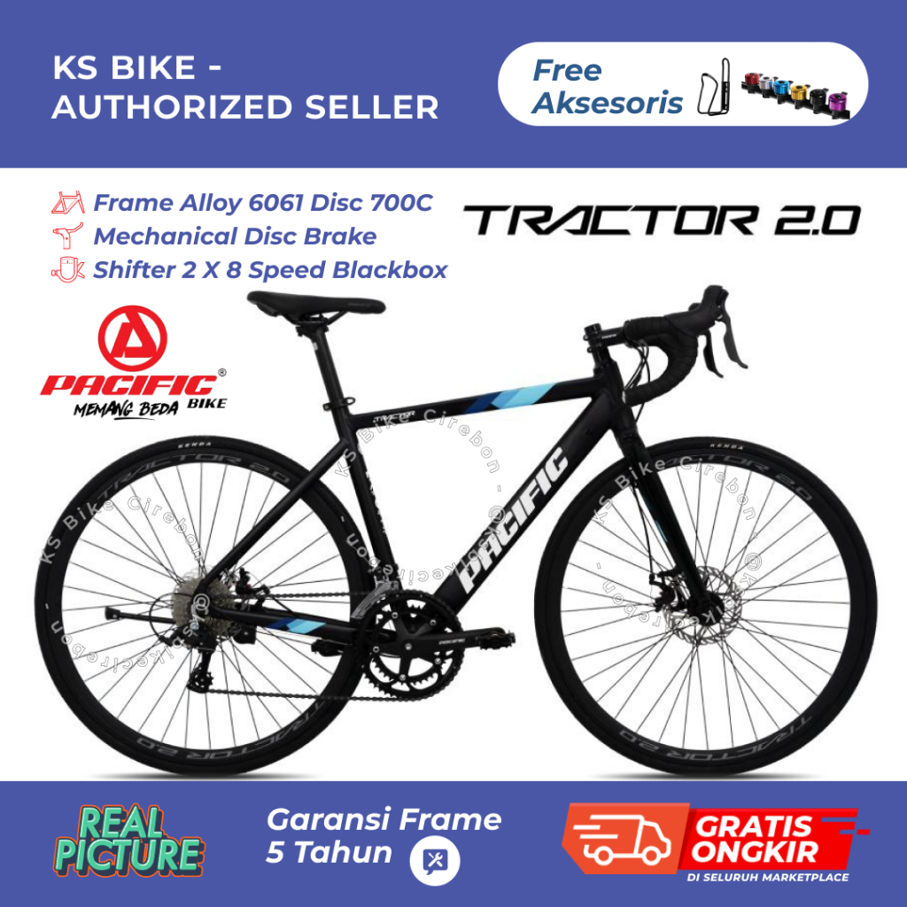 Sepeda Balap Pacific Tractor 2.0 700C / Roadbike Alloy 2x8 Speed Rem Cakram / Sepeda Balap Dewasa Ri