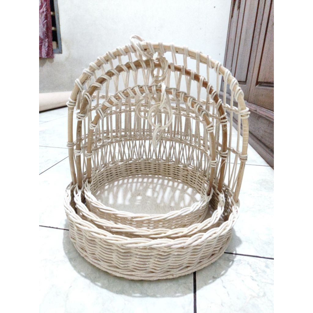 Keranjang Sangkar Bulat Rotan Model Ayunan untuk hantaran seserahan (isi 3 ukuran)
