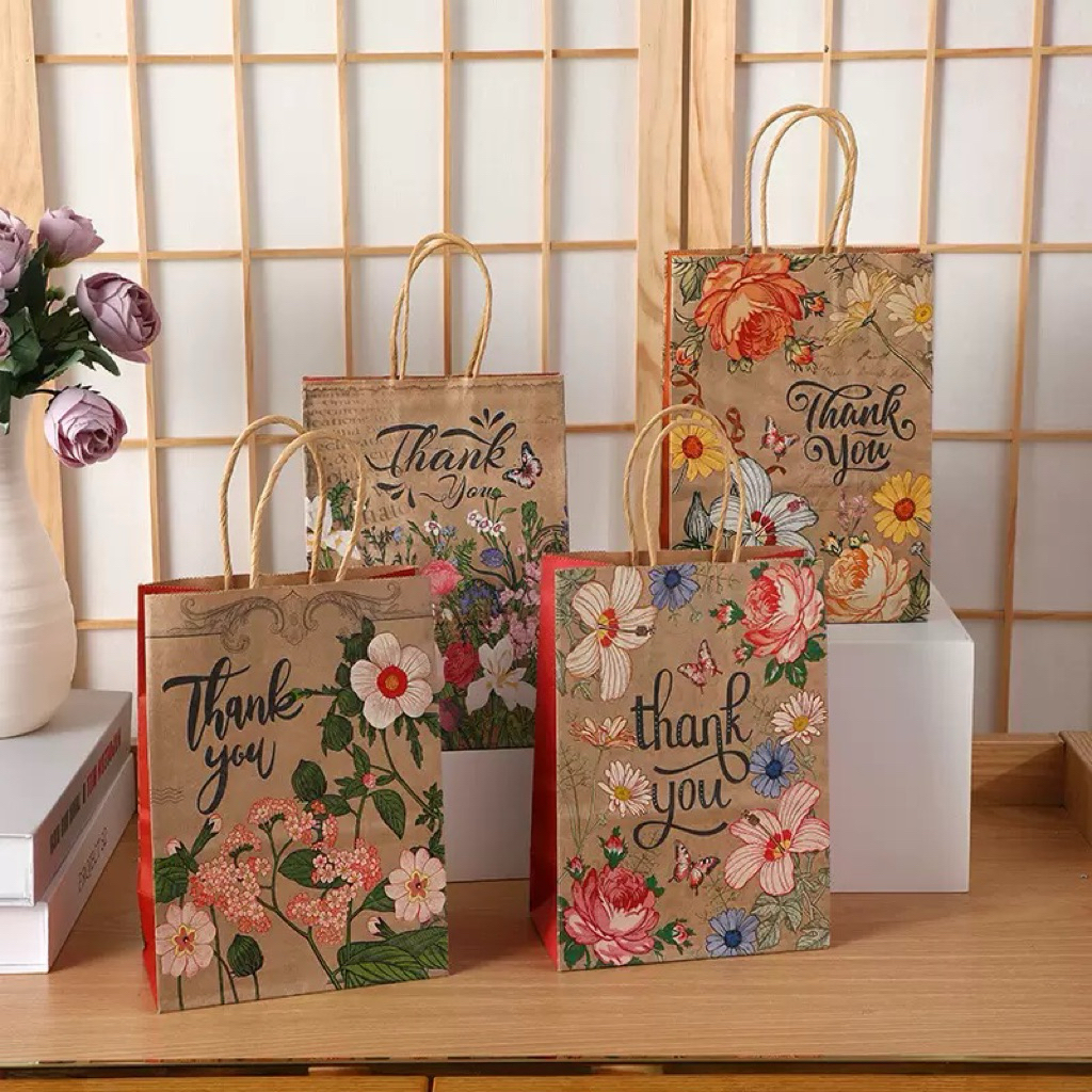 PAPER BAG MOTIF BUNGA TULISAN " THANK YOU" / TERIMA