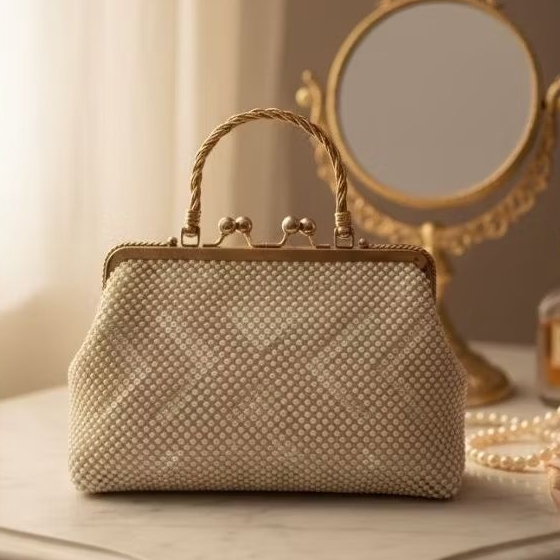 Tas Manik-Manik LORICA – Vintage Handbag Elegant | Warna Cream | Preloved