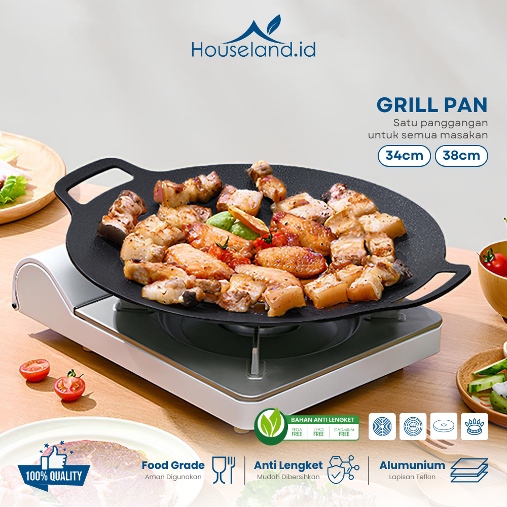 Grill Pan Alat Panggangan 34 38 CM BBQ Grill Pan Korean Wajan Bulat Anti Lengket Pemanggang Serbagun