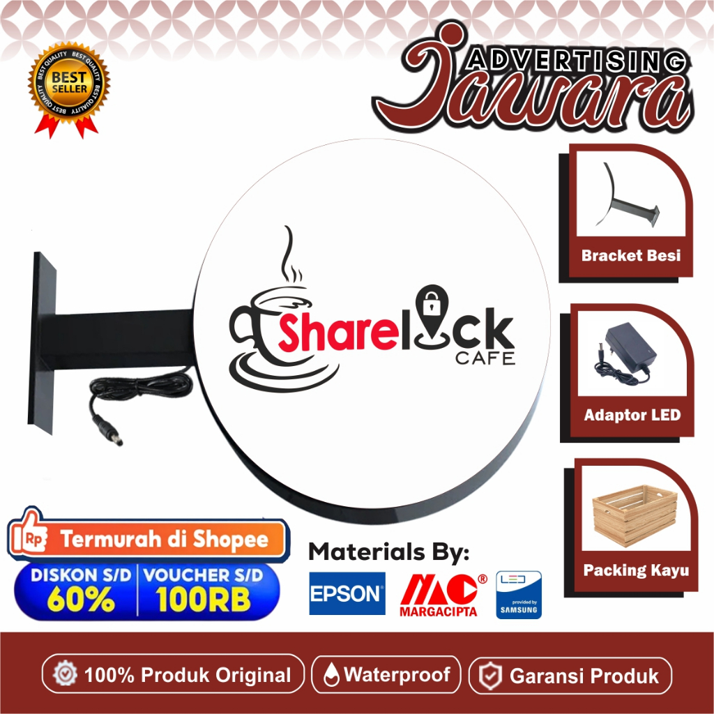 Custom Logo Cafe Neon Box Premium Akrilik Siap Pasang