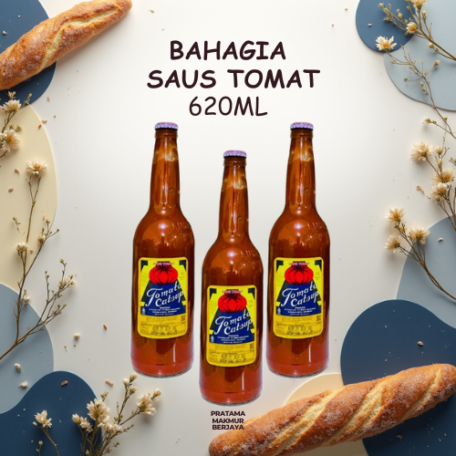Saus Tomat Bahagia 620ml , BAHAGIA SAOS TOMAT BOTOL KACA 620ML