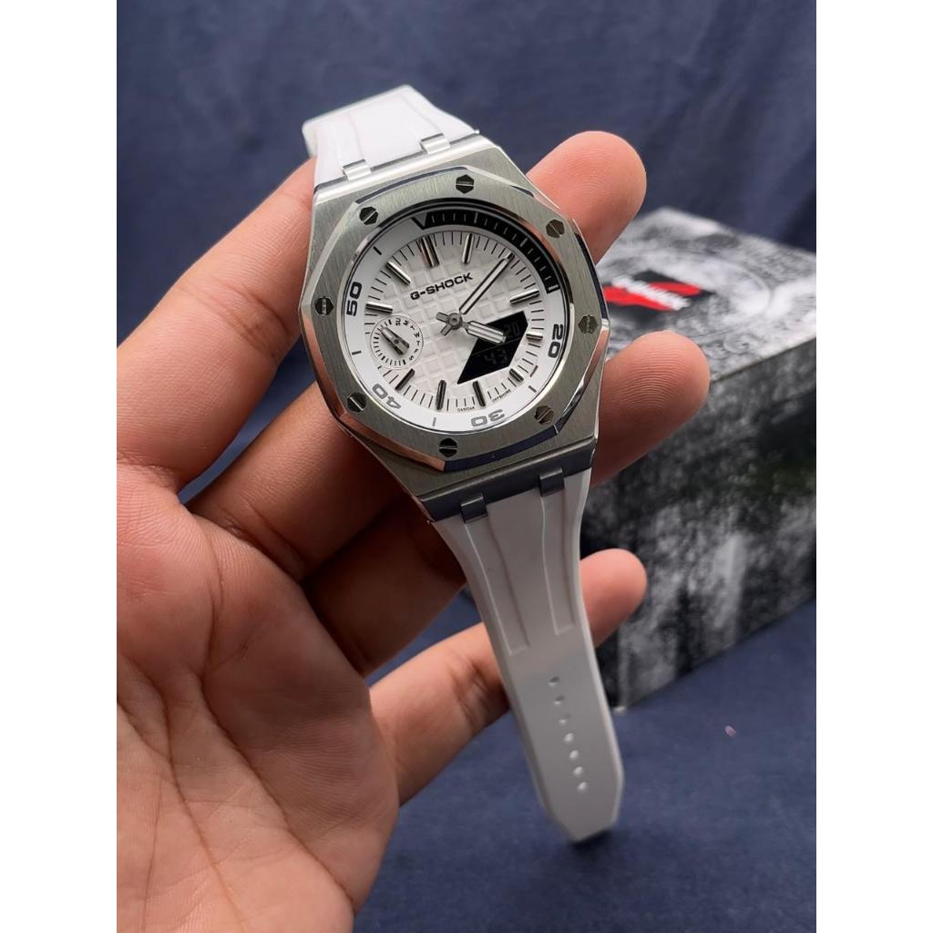 gshock g-shock GA-2100 MOD White Dial GA2100 Original Silver Rubber White Gen 3