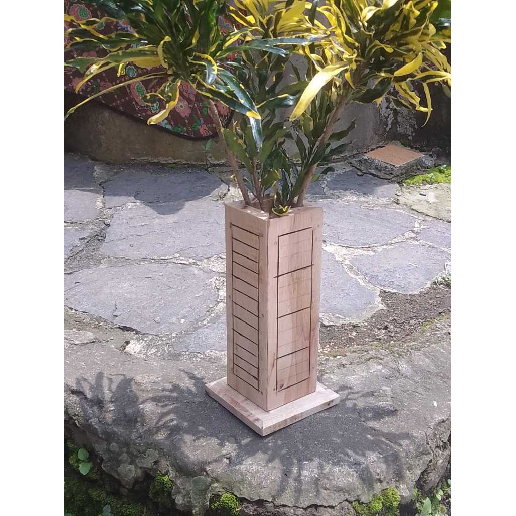 VAS KAYU BUNGA TINGGI 20CM KOTAK / POT MINIMALIS / VAS MINIMALIS / POT BUNGA RUANGAN / POT AESTHETIC