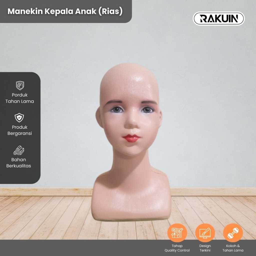 MANEKIN KEPALA ANAK (RIAS) - PATUNG KEPALA ANAK KECIL DENGAN RIASAN / MANEKIN KEPALA / DISPLAY MANEK