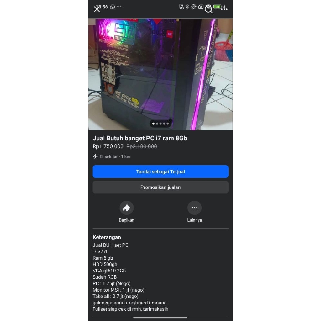 pc i7, ram 8gb fullset