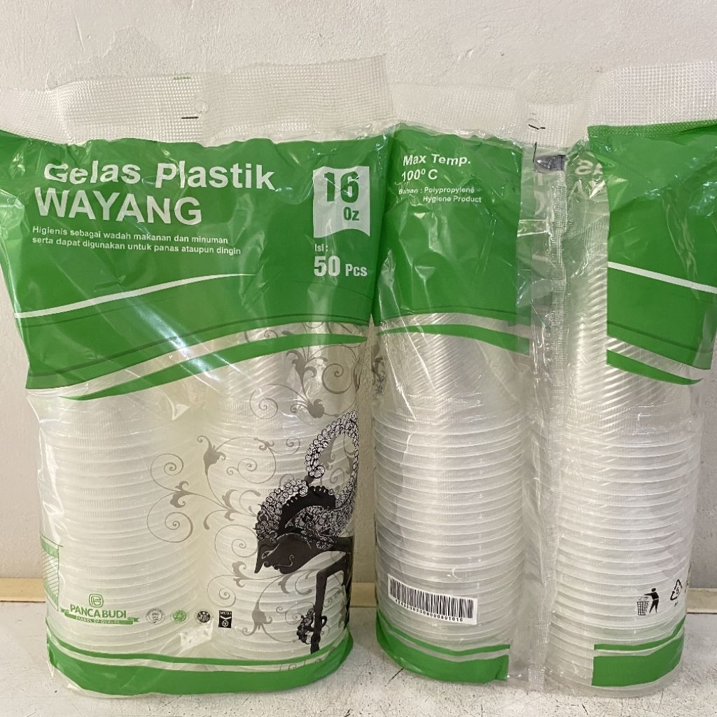 Gelas plastik wayang bening 16 oz (50 pcs) | gelas plastik | gelas kopi