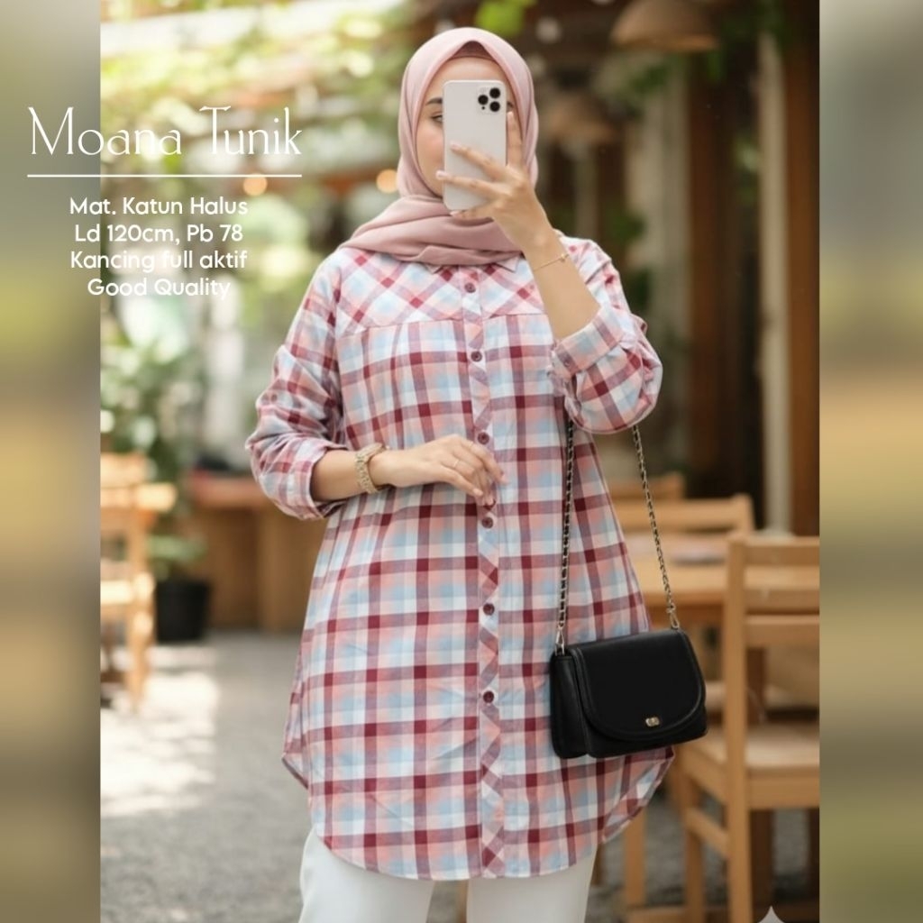 Tunik blus atasan katun wanita Ld 120cm Pb 78cm Kancing Aktif busui / Moana tunik