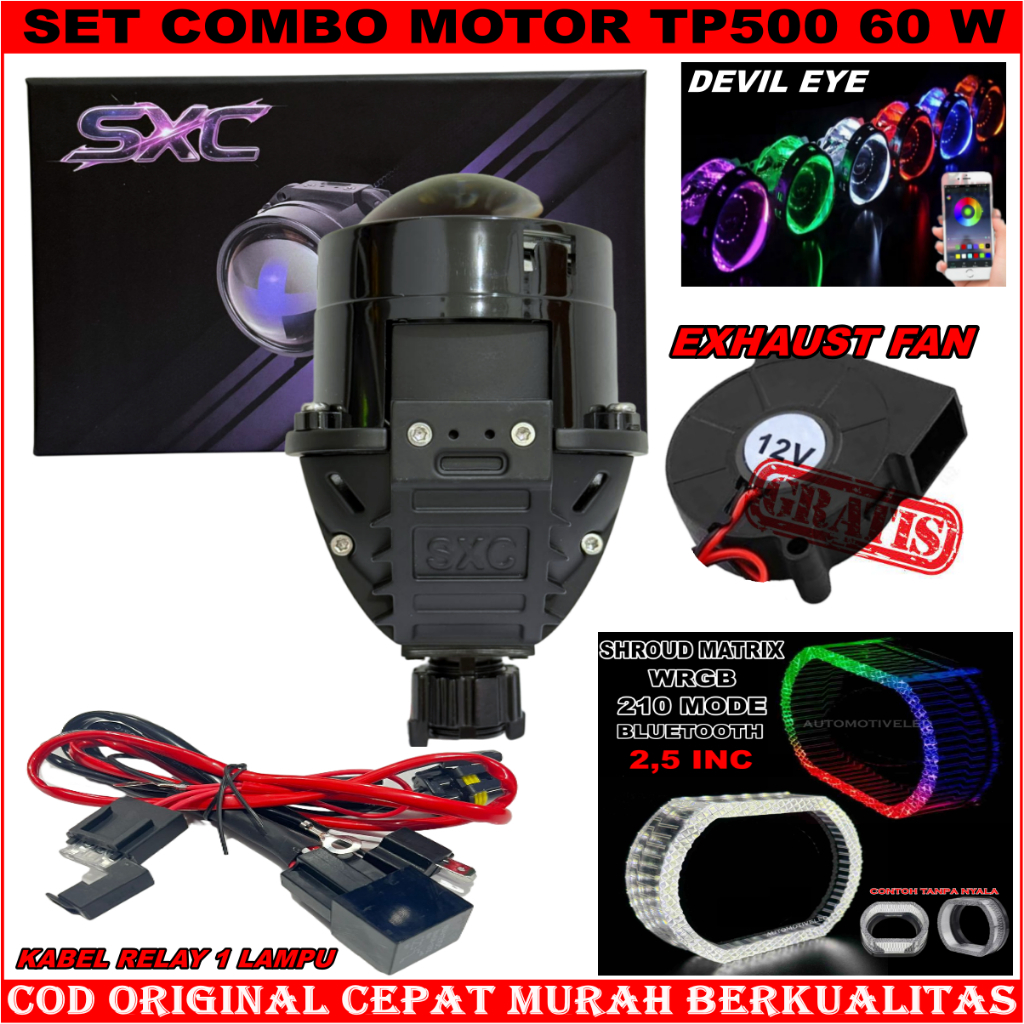 ORIGINAL LAMPU UTAMA PROJECTOR  BILED SXC TP500 2,5 INCHI 60 WATT BLUELENS BILED SXC PREMIUM QUALITY