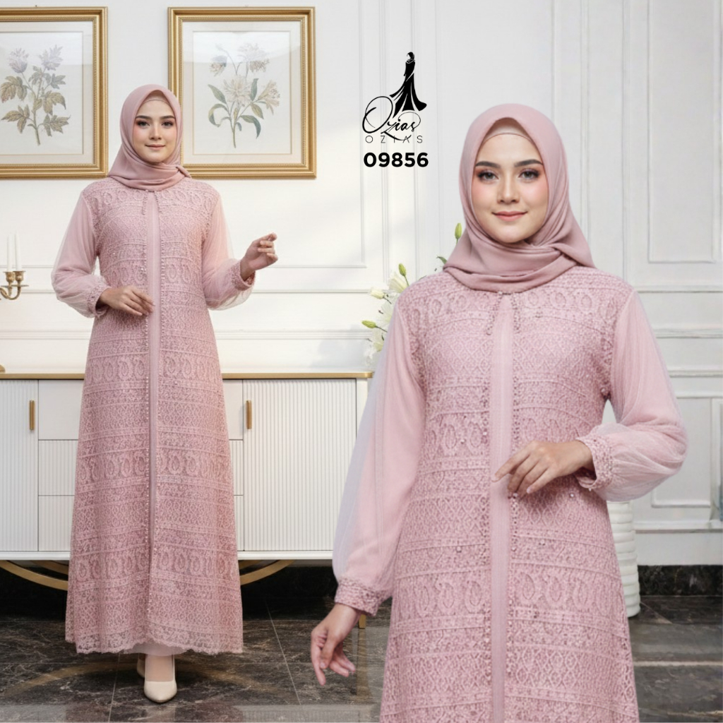 Ozias - Gamis Brokat Kagura 09856 LD 105 dan LD 120 I Gamis Kondangan Mewah