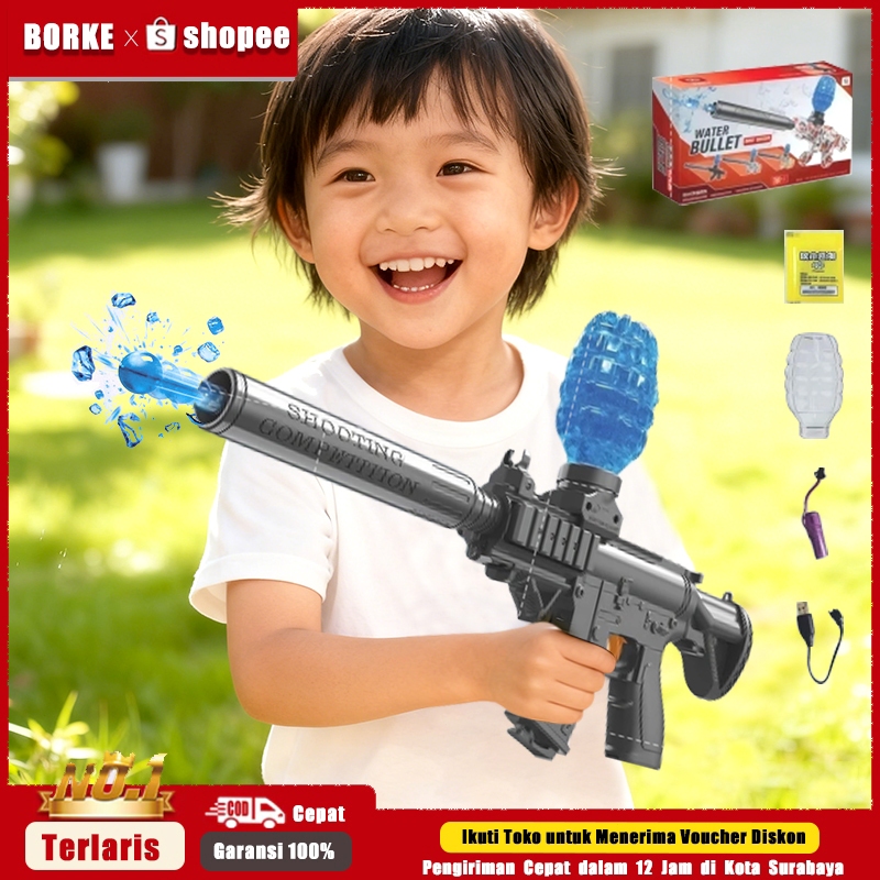 Pistol Mainan Peluru Gel Elektrik M416 dengan Lampu LED | Air Blaster Gun Anak Aman & Seru