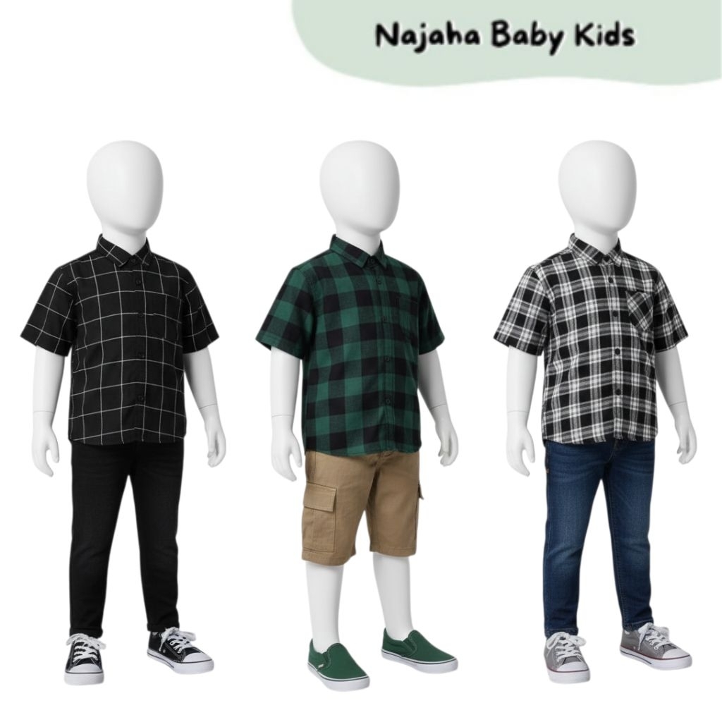 Kemeja Anak Flanel Umur 2-9 tahun Motif Kotak Kotak