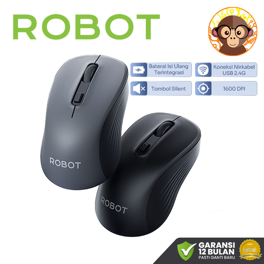 Mouse Wireless Robot M500 Silent Click Type-C Rechargeable Komputer Laptop Original