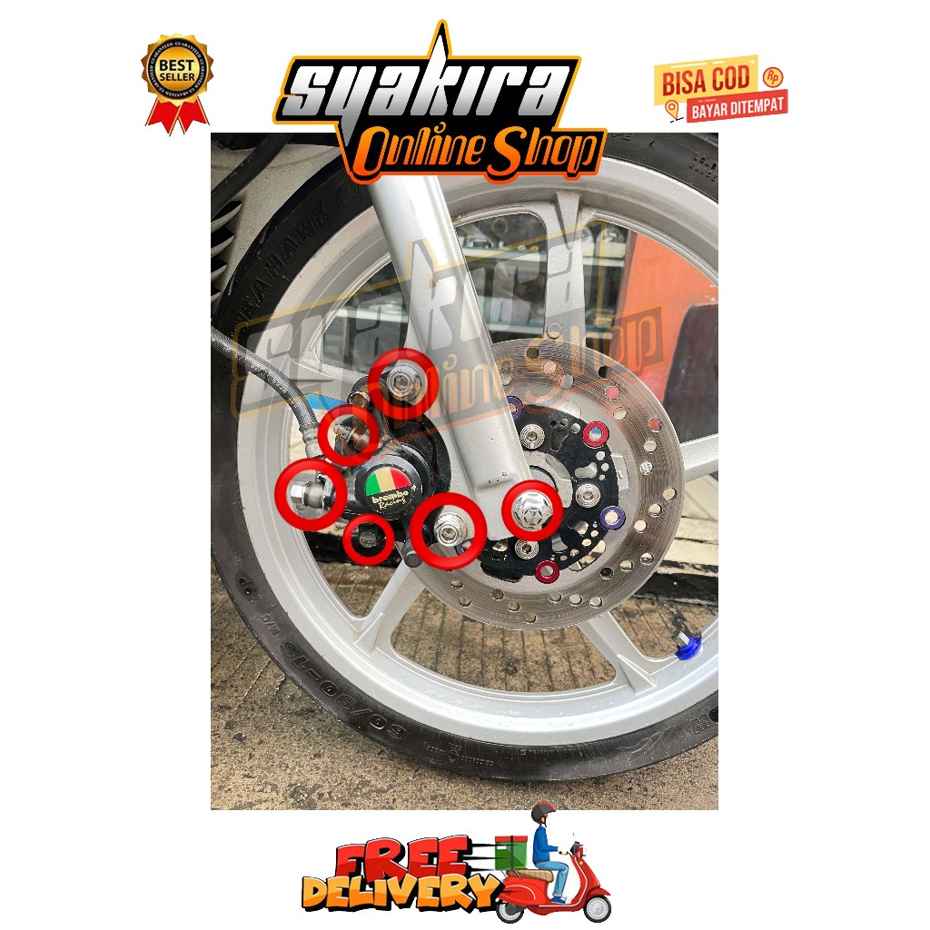 BAUT BREKET + BANJO + NEPEL + AS + TOJOSAN KALIPER DEPAN ( 6 BAUT ) MIO SMILE SPORTY SOUL FINO KARBU