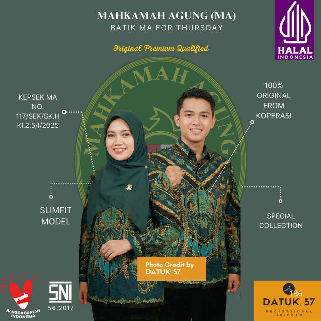 Original Premium by Datuk 57 : Seragam Kemeja Atasan Batik Mahkamah Agung Hijau Terbaru [Pria dan Wa