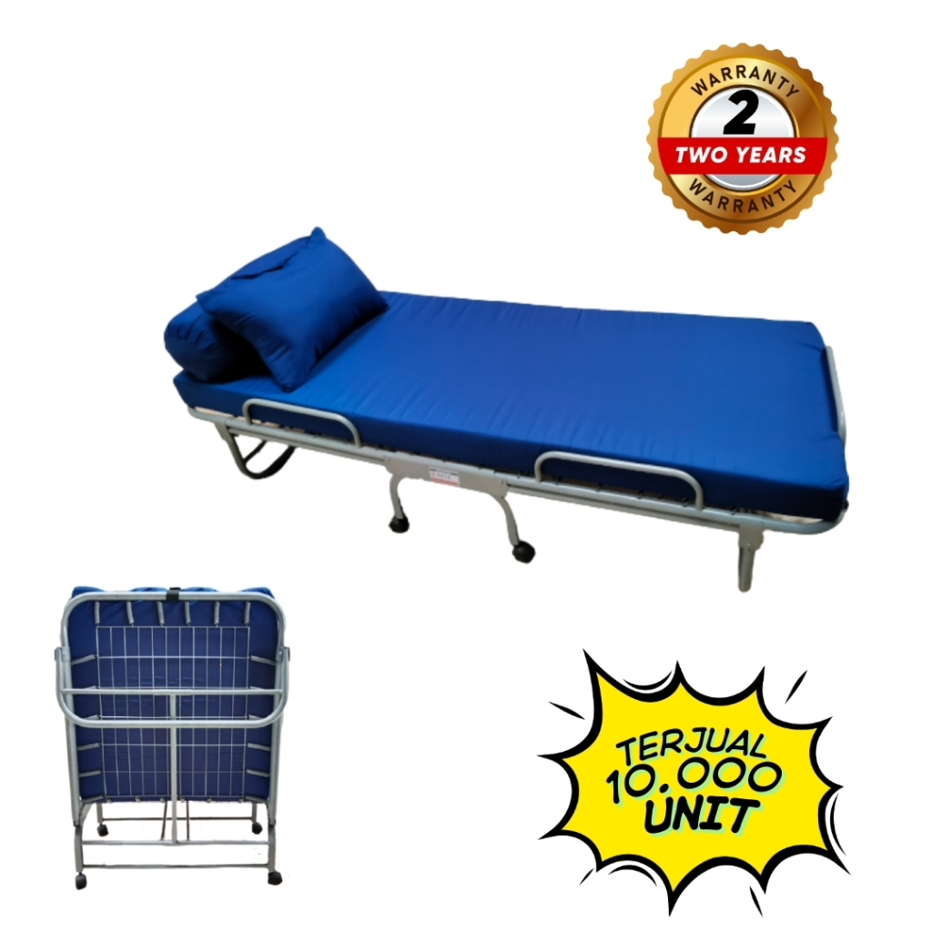 Ranjang Besi Lipat Folding Bed Beta Poppy Blue Kuat Minimalis Modern