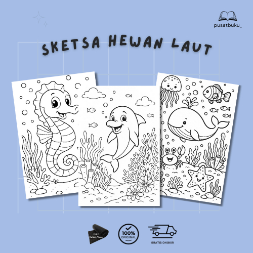 SKETSA GAMBAR MEWARNAI UNTUK ANAK TK DAN PAUD: Tema Hewan Laut (Random)