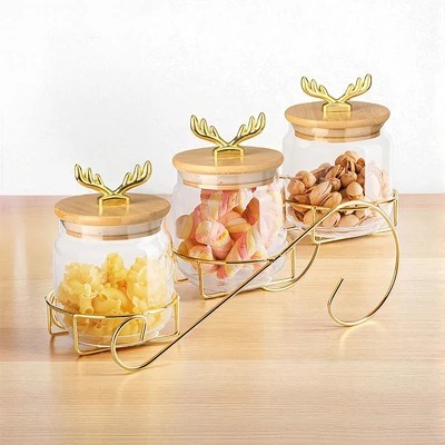 Stoples Kaca Mewah Dengan Rak Gold 3 Susun Toples Gula Permen Cemilan Lebaran 400ml WMO IF3380