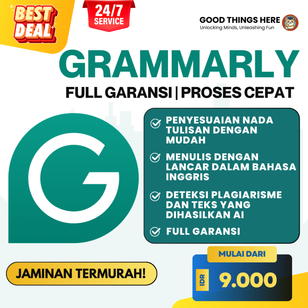 [24 JAM] GRAMMARLY PLUS PREMIUM | PRIVATE & SHARING | FULL GARANSI | TERMURAH & PROSES CEPAT KILAT