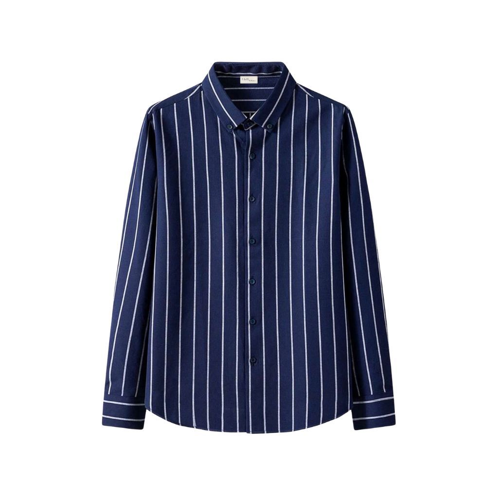 F&H Collection Kemeja Lengan Panjang Bergaris Biru Tua