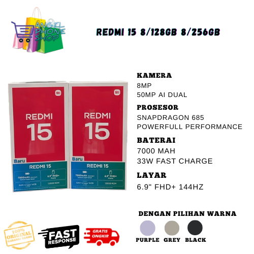 Xiaomi Redmi 15 8/128 & 8/256 Original Garansi Resmi Prosesor Snapdragon 685 RAM 8GB Layar DotDispla
