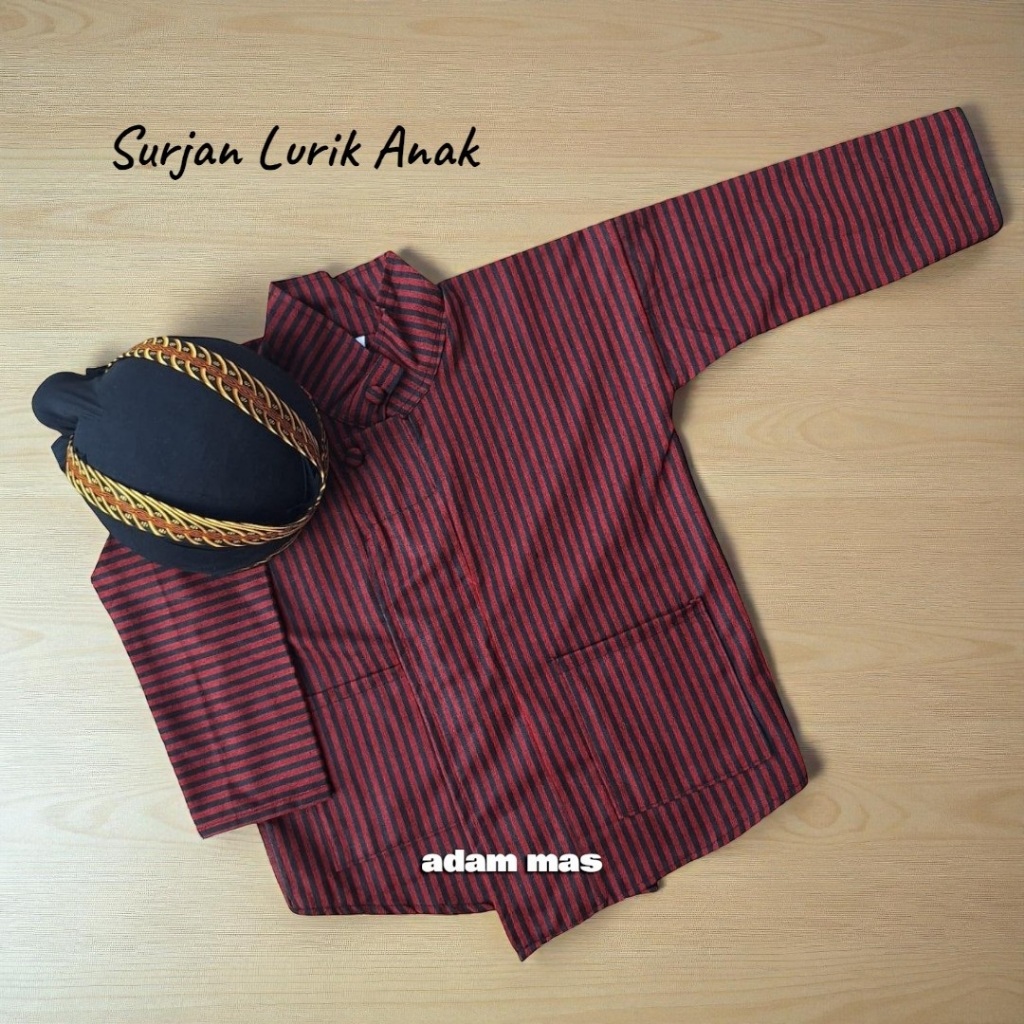 Baju Jawa Anak Plus Blangkon Surjan Lurik Anak Baju Adat Jawa Anak Laki Laki Usia 2-11 Tahun