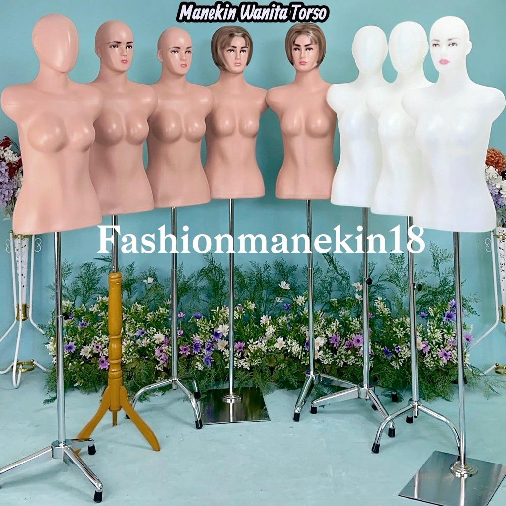 MANEKIN WANITA DEWASA TORSO SETENGAH BADAN ADA KEPALA + PATUNG BAJU WANITA PLASTIK + MANEKIN DISPLAY