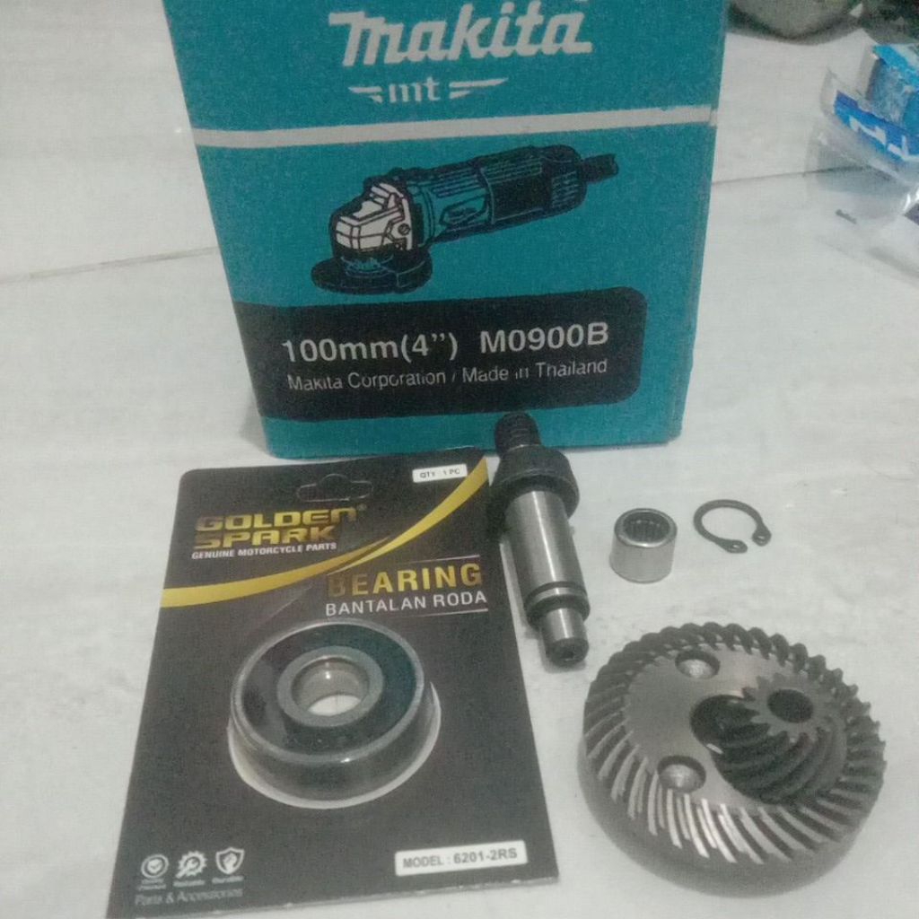 sepaket spindle+gear set+klaher+snap ring mesin gerinda makita m0900/0910b