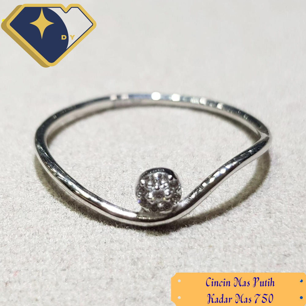 Cincin mas Putih Permata Zirconia Baru 02 Kadar mas 750