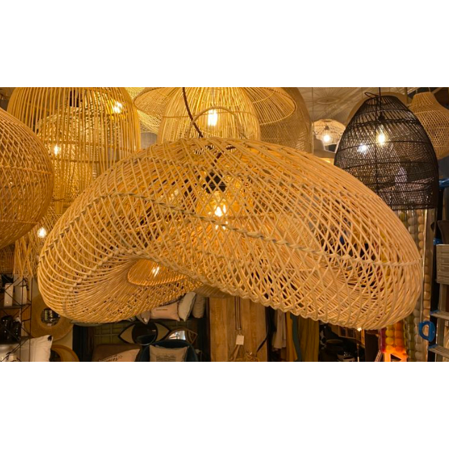 kap lampu rotan gantung cafe minimalis modern bahan rotan