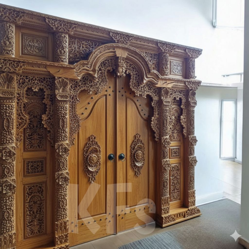 Gebyok ukir pintu tempel motif bunga matahari kayu jati