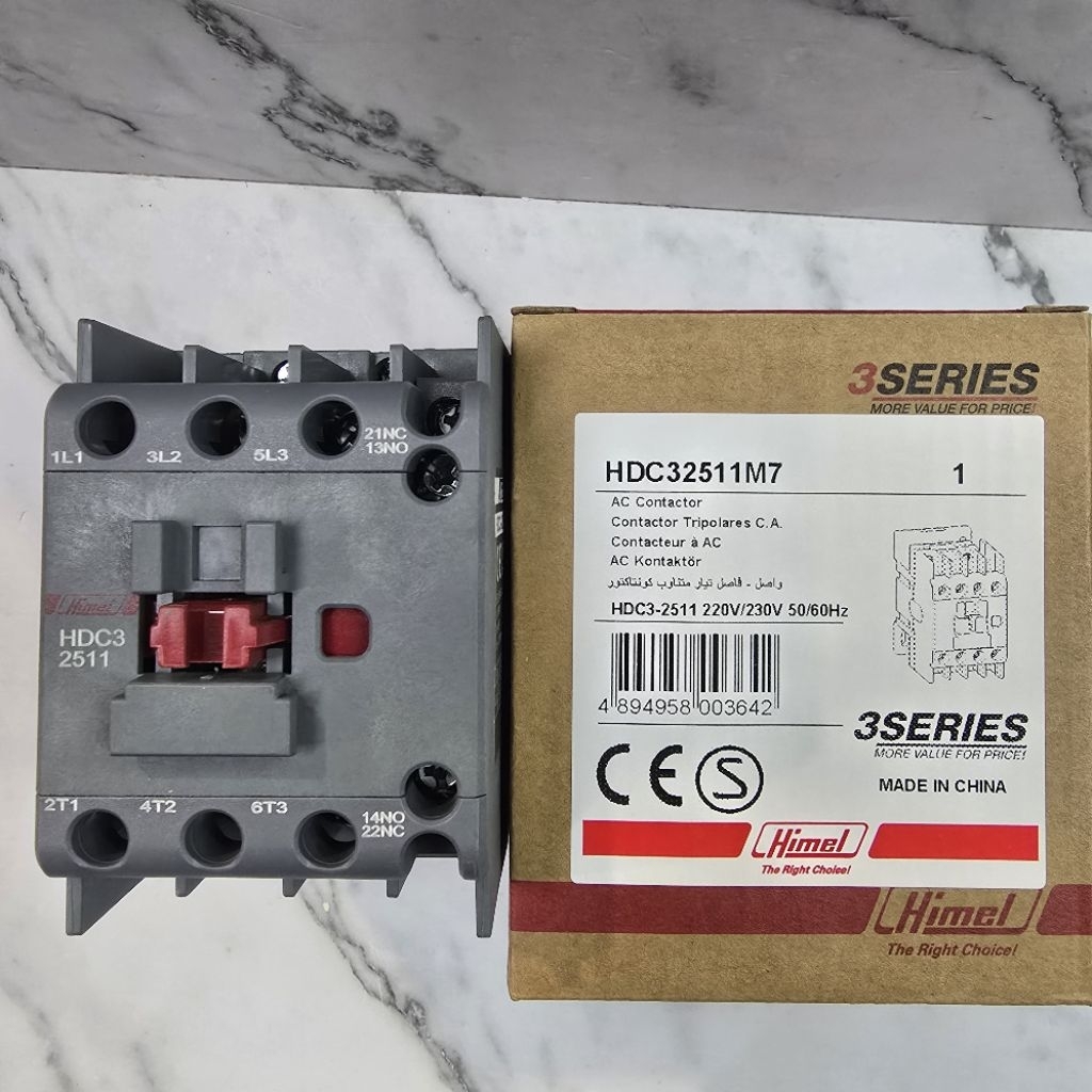 KONTAKTOR CONTACTOR HDC25 3P 25A 11KW 220VAC AC1 40A AC3 25A HDC3-25 1NO 1NC HIMEL ELECTRIC