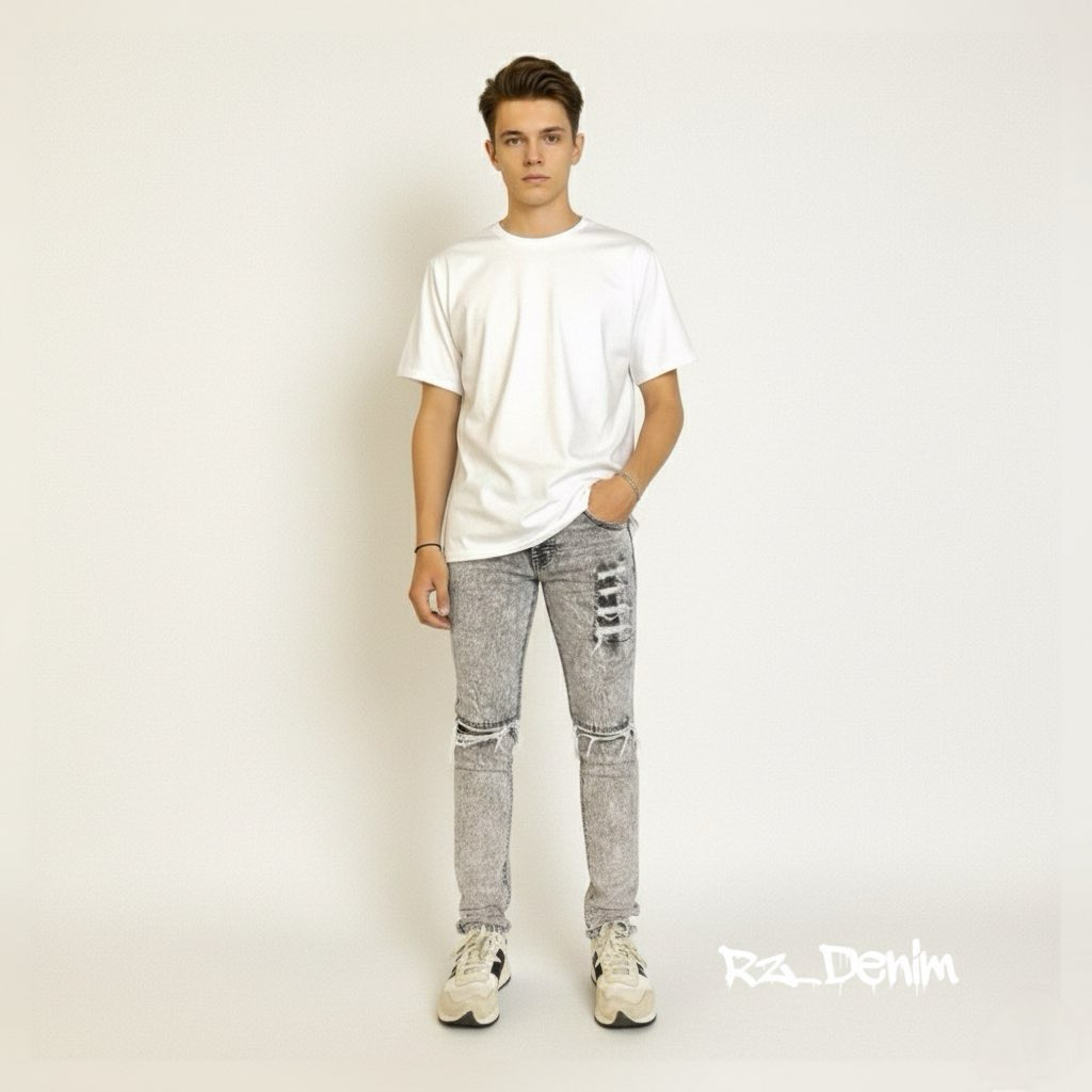 Rz _Denim - Grey Monster - Celana Jeans Pria Snow Biker Ripped