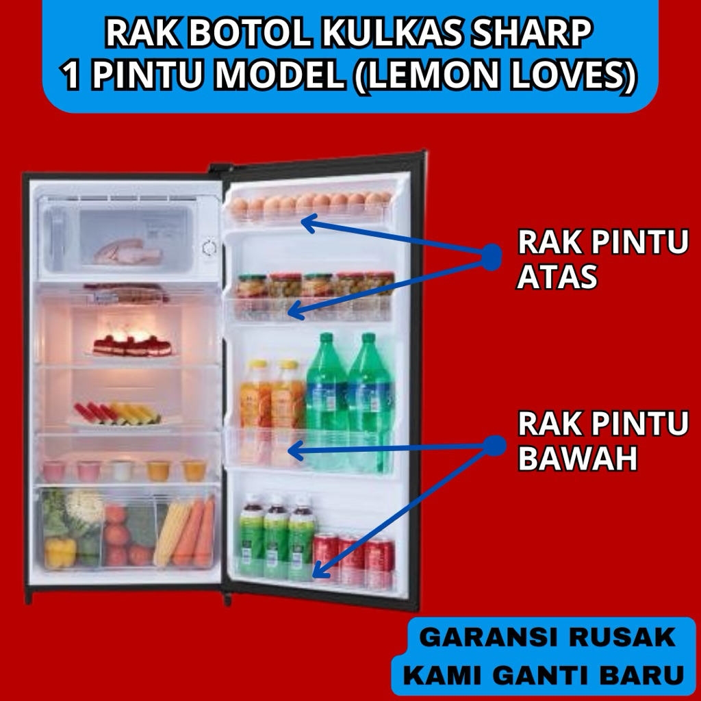 Rak Pintu Kulkas Sharp 1 Pintu Model Lemon Loves - Custom Akrilik Rak Botol Kulkas Sharp 1 Pintu Ser