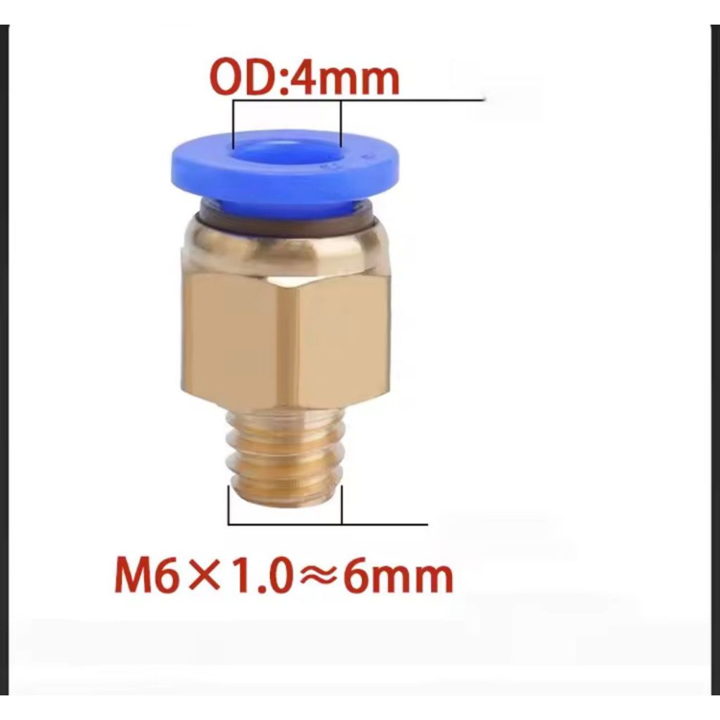 PC 4-M6 x1 Pneumatic Fitting 4mm Ke Drat Luar M6 / 6mm