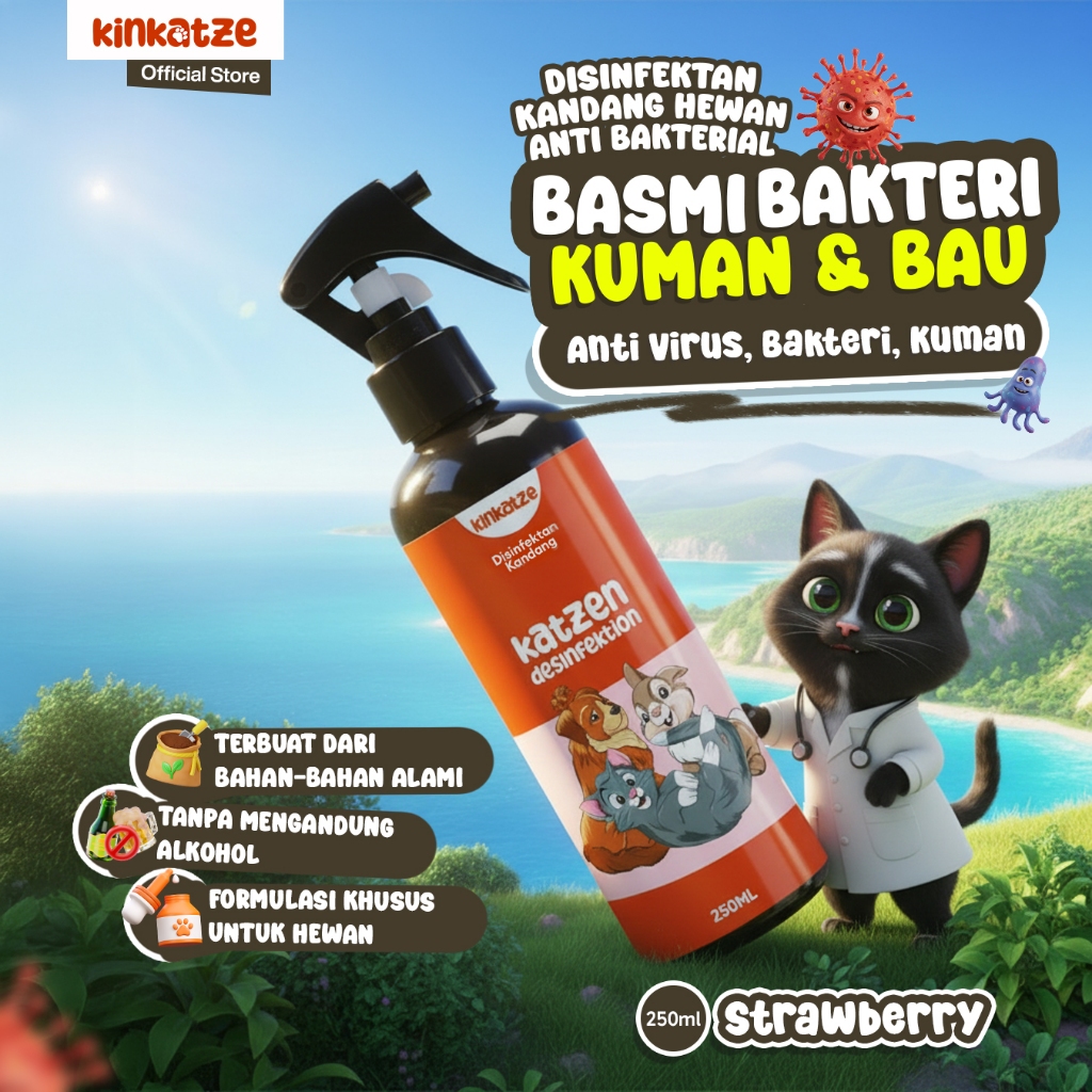 250 ML Kinkatze Desinfektan Strawberry | Pet Spray Odor Remover Hewan Kucing Anjing