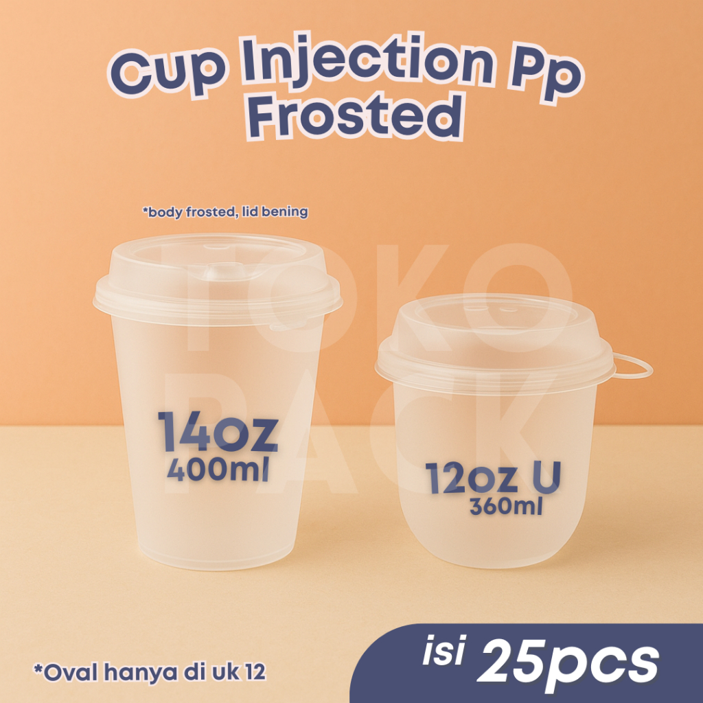 (25 PCS) CUP INJECTION FROSTED DOFF BURAM TEBAL DILENGKAPI TUTUP SAMBUNG