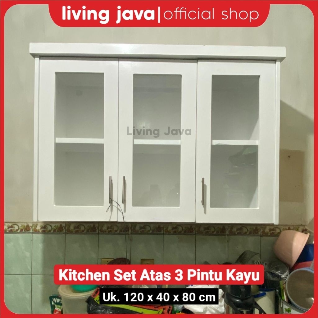 Kitchen Set Atas 3 Pintu Kayu Kaca