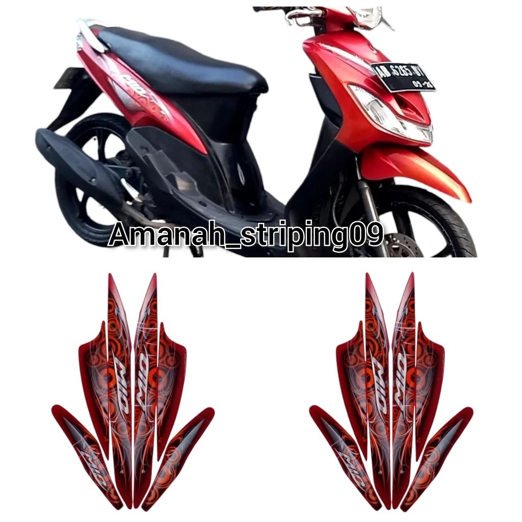 lish lesh stiker striping standart motor mio smile 2011 warna merah ful set body terbaik