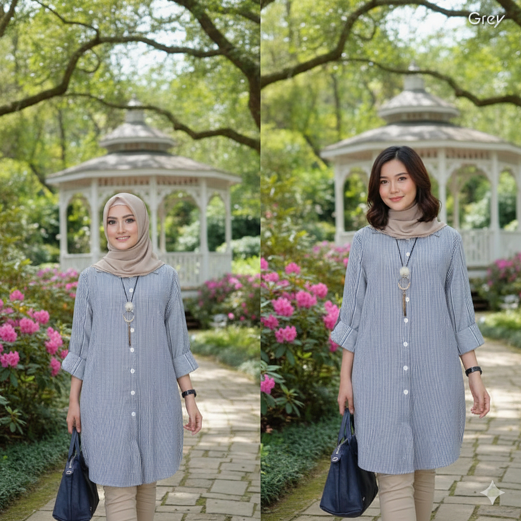 Atasan Dewasa Kemeja Tunik Saffa Premium Material Katun Salur Jepang