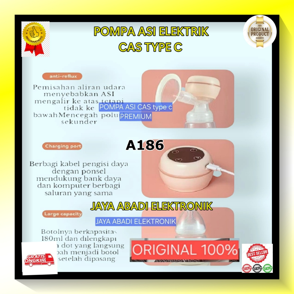 A186  ORI 100% USB C BPA FREE BOTOL MESIN POMPA SUSU PUMP WEARABLE Kantong FOOD GRADE Asi host machi